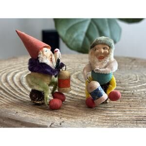 Vintage Christmas Pinecone Elf Lot Of 2 Pixie Mini Lot Unmarked